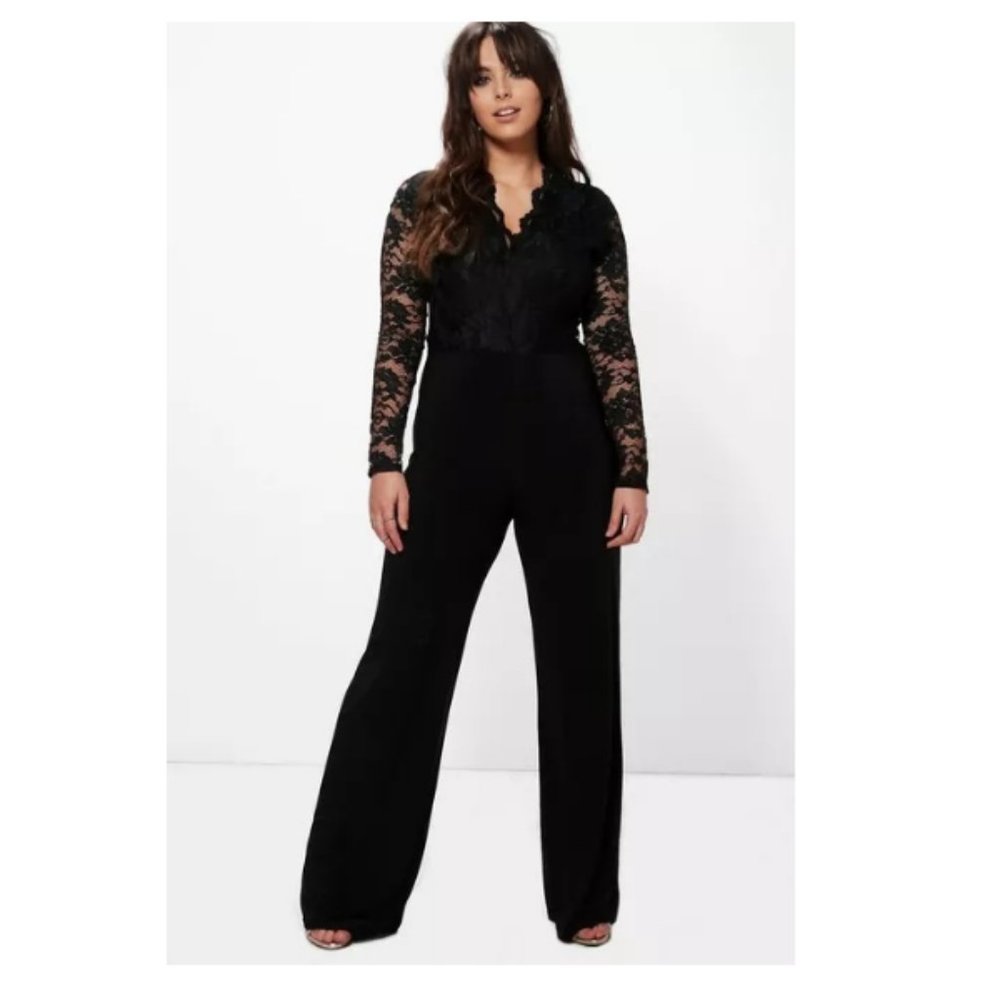 BOOHOO PLUS LONG SLEEVE LACE TOP SLINKY JUMPSUIT Size 18W